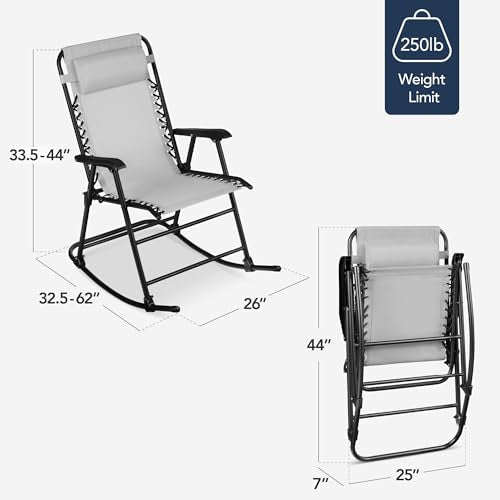 Best Choice Products Outdoor Zero Gravity Rocking Chair, Folding Reclining Patio Lounge Chair with Adjustable Pillow for Lawn, Beach, Camping - Ice Gray - color: Ice Gray