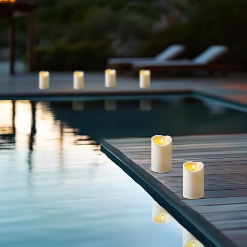 Amagic 4” x 6” Waterproof Outdoor Flameless Candles with Remote, Large LED Candles Battery Operated with Timer, Flickering Fake Pillar Candle for Patio Yard Porch Decor, Ivory White, Set of 2 - color: Ivory White, size: D4" X H6"