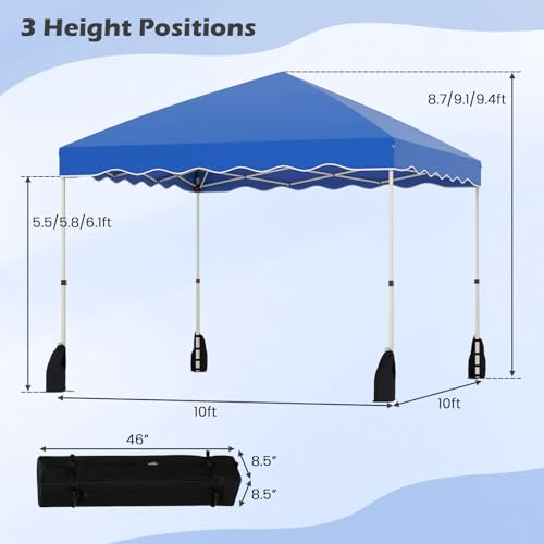 Tangkula 10x10 FT Pop Up Canopy, UPF50+ Easy Set up Instant Tent with Wheeled Bag, 8 Stakes, 4 Anchors, 4 Wind Ropes, 4 Sandbags, Heavy Duty Outdoor Canopy Tent 10x10 for Patio Party Backyard (Blue) - color: Blue, size: 10x10 FT