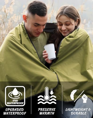 DUKUSEEK Waterproof Blanket Outdoor, Hooded Blanket Poncho - Large (79x56), Portable, Windproof Fleece Blankets for Cold Weather Camping, Picnic, Sports, Boat, Dogs, Festivals, Car, Emergency… - color: Army Green