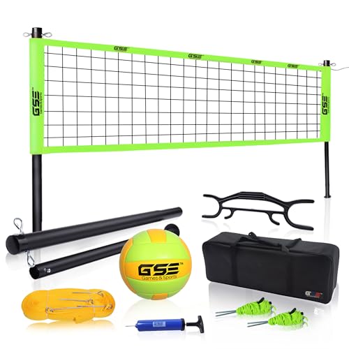 GSE Games & Sports Expert Outdoor Yard Sports Net Game Set for Backyards, Parks, Beach, Lawn. Volleyball Set, Badminton Set OR Volleyball & Badminton Combo Set Available - style: Pro Volleyball Set