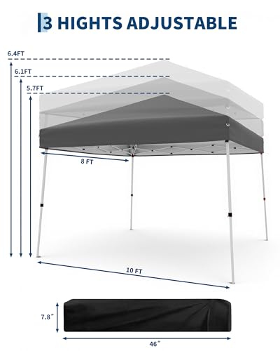 GarveeLife Canopy Tent, GarveeLife 10X10 FT Pop Up Canopy Outdoor Instant Tent Slant Legs with Carrying Bag, Portable Gazebo Shelter for Patio Deck Garden Beach - 8X8 FT Canopy Cover (Gray) - color: Gray