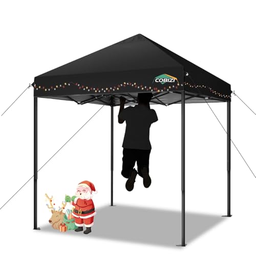COBIZI 6.6x6.6ft Pop Up Canopy Tent, Heavy Duty Canopy Easy Set up All Weather Waterproof Outdoor Canopy Tent for Parties, Beach, Garden, Camping with 1 Handbag, 3 Adjustable Heights, UPF50+, Black - color: Black, size: 6.6x6.6 Without Sidewalls