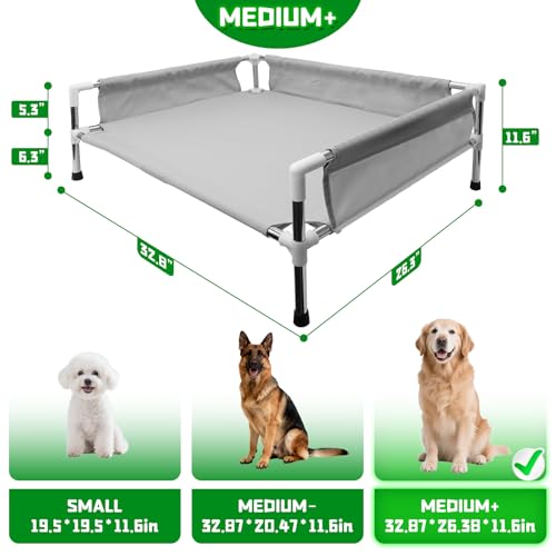 Makerfire Elevated Dog Bed, Raised Dog Sofa Bed for Medium Dogs, Detachable Cooling Indoor/Outdoor Pet Cot with Non-Slip Feet, Polyester Cotton (33''L x 26.5''W x 11.6''H) - color: Grey-M+ (33'' L x 26.5'' W x 11.6" H)