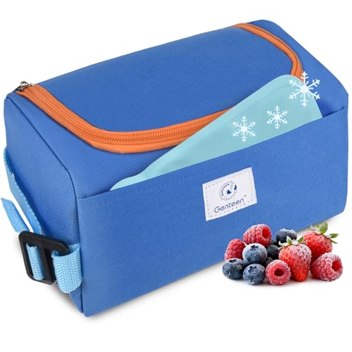 Genteen Small Cooler Bag with Ice Packs,Freezable Lunch Bag Snack Bag,Small Insulated Bag Reusable Lunch Bag Kids with Zip Closure & Buckle Handle for Travel/School/Work,Blue - color: Blue