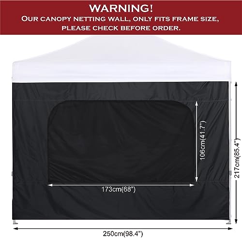 COOSHADE Instant SunWall 8x8 SideWall for Pop up Canopy Tent, 1 Pack Sidewall with Mesh Window Only, Black - color: Black, size: 8x8-Net Window
