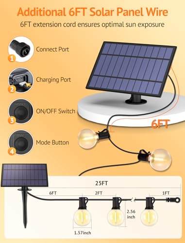 Larkvue 25FT Solar String Lights Outdoor with Remote, Waterproof Dimmable 3 Modes Patio Lights with 10+1 LED Shatterproof G40 Bulbs for Backyard-Black - color: Black