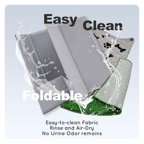 HQ4US 4LEGS Dog Grass Pad with Foldable Dog Litter Box High Walls & Grate, 2PCS Odor Free Artificial Grass for Dogs Potty Pee Pad Holder Tray No Assembly Waterproof Easy Clean Portable for Travel