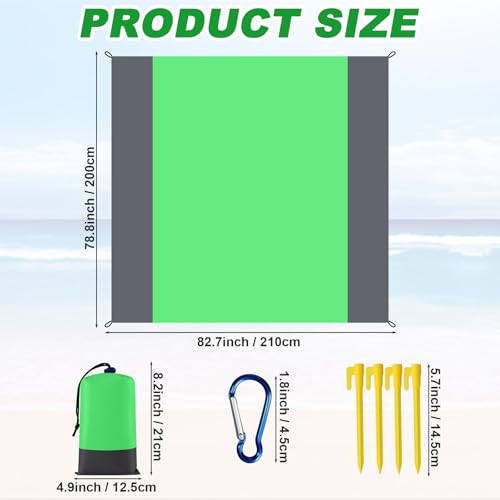 83X79in Beach Blanket, Waterproof Sandproof Beach Mat, Quick Drying Outdoor Picnic Mat Beach Accessories for Camping, Hiking - color: Gray Green, size: 83X79in
