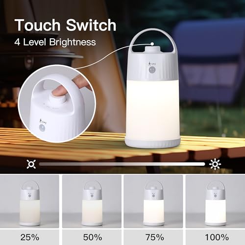 Motion Sensor LED Night Light - Cordless Battery Powered Table Lamp, Portable Lamps Lantern for Outdoor Camping Tents, 4 Brightness Level, Press Dimmable Safe Night Lights, 1 Pack (White) - color: White