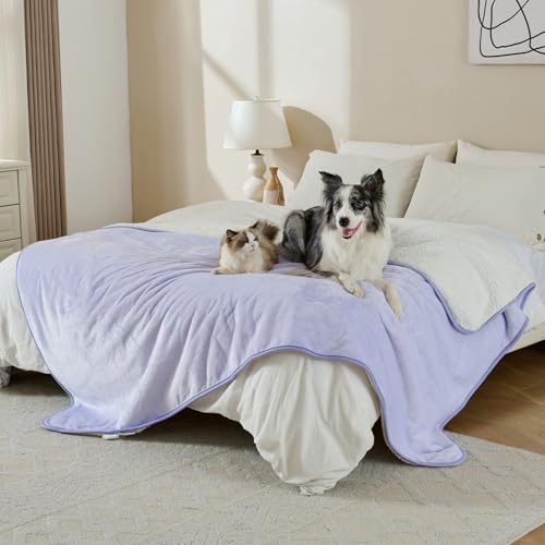 Waterproof Blanket for Bed Couch Sofa, Soft Liquid Pee Proof Pet Blanket for Dog Puppy Cat, Reversible Sherpa Fleece Furniture Protector (Lilac, 50x60 inches) - color: Lilac, size: 50x60 inches
