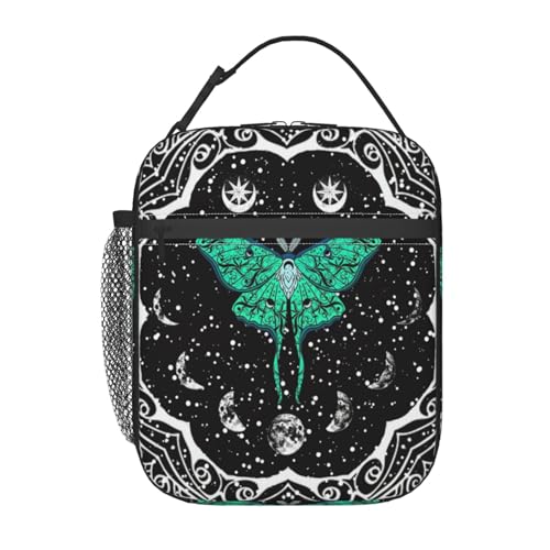 Moth Moon Phase Witchy Psychedelic Eyes Moon Stars Insulated Lunch Bag Portable Reusable Zipper Lunch Box For Men Women Work Picnic Travel Camping - color: Black12
