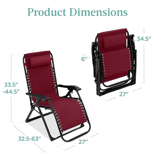 Best Choice Products Oversized Zero Gravity Chair, Folding Outdoor Patio Recliner, XL Anti Gravity Lounger w/Removable Cushion, Cup Holder, Side Tray, 350lb Capacity - Burgundy - color: Burgundy
