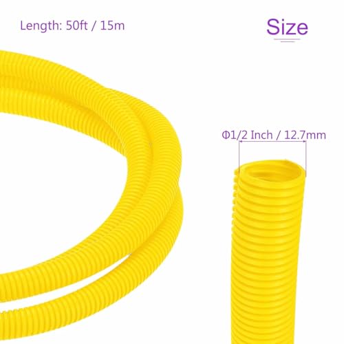 DMiotech 50ft Wire Loom Split Tubing 1/2 Inch(12.7mm) ID, Cord Protectors from Pet Flexible Conduit Cable Management for Office Home Garden, Yellow - color: Yellow, size: 1/2"-50ft