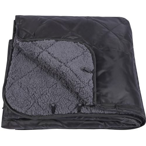 REDCAMP 79"x79" Large Warm Camping Blanket Waterproof & Windproof with Fleece Lining, Outdoor Blanket for Cold Weather Stadium Picnic Travel, Machine Washable Black - color: Black&grey/79"x79"