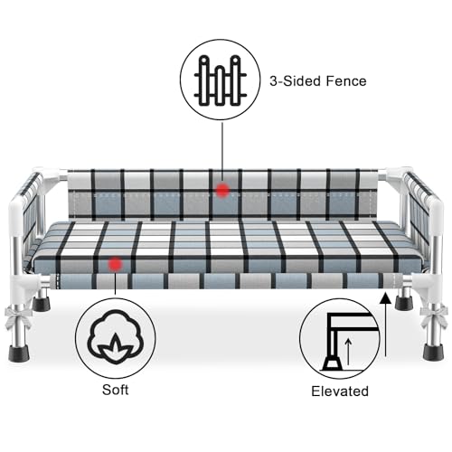 Elevated Raised Outdoor Dog Bed - Cooling Washable Dog Cot with Guardrail, Durable & Breathable Cotton Mesh Pet Hammock Beds with Stainless Steel Pipe Frame for Small Pets (Cushion-(M-)) - size: Cushion-(M-)