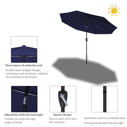 Boyel Living 11ft Patio Umbrella with Solar LED lights Outdoor Umbrella with Tilt Outdoor Large Table Market Umbrella for Poolside Deck Garden Backyard - color: Navy Blue