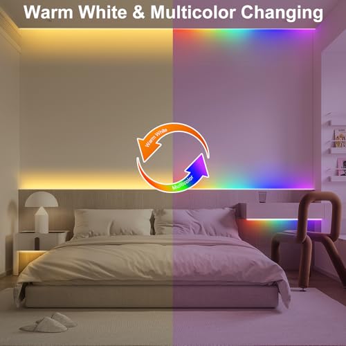 echosari LED Strip Lights Battery Operated, 10Ft 108 LED Dual Color Changing Strip Lights with Remote Cuttable Adhesive Lights Strip for Bedroom Party Decoration (Warm White & Multicolor) - color: Warm White & Multicolor, size: 9.8Ft
