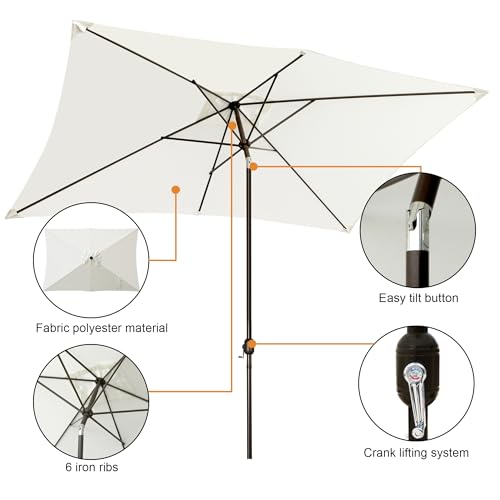 Blissun Rectangular Patio Umbrella, Table Market Umbrella with Tilt and Crank, Outdoor Umbrella for Garden, Deck, Backyard, Pool and Beach - color: Ivory, size: 6.5 x 10 FT