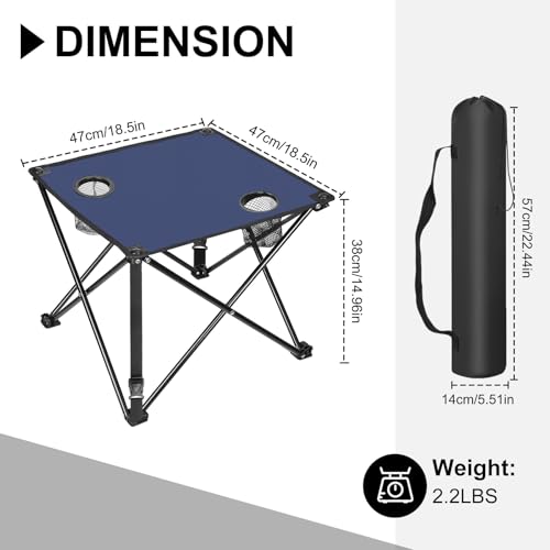 Portable Camping Table, Ultralight Picnic Table Foldable with 2 Cup Holders and Carrying Bag for Outdoor Camping Picnic BBQ Beach Party Patio Fishing, Steel Frame, High-Grade 600D Oxford Fabric Navy - color: Navyblue, size: 1 Pack