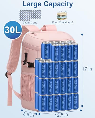Pritent Cooler Backpack Insulated Waterproof,30/45 Cans Backpack Coolers Leakproof Lunch Backpack for Men Women Portable Soft Cooler Bag for Beach Camping Trave Picnic - color: Pink, size: 45 Cans