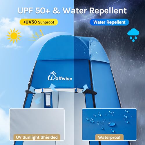 WolfWise Pop Up Changing Tent for Beach, Camping Portable Shower Tents, Outdoor Privacy Bathroom, Change Dressing Clothes Tent Pop Up Instant for Camp, Toilet, 6.2ft/6.6ft/6.9ft High - color: Blue, size: Spacious Pro: 74.8" H, 47.2" W