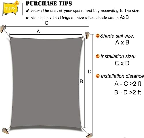 Sun Shade Sail Canopy, Patio Shade Cloth Outdoor Cover - Sunshade Fabric Awning Shelter for Pergola Backyard Garden Carport (Grey, 6' x 8' Rectangle) - color: Gray, size: 6' x 8' Rectangle
