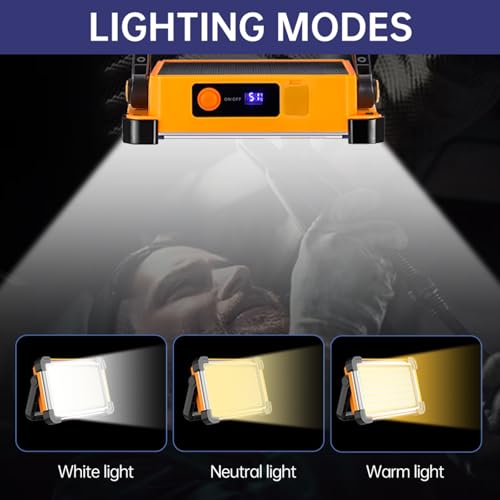 150W Solar Rechargeable Work Light, 180 LED 10000LM Portable Flood Light, IP65 Waterproof 3 Modes, with Stand, for Job Site Home Repair Camping Fishing Garage Workshop Emergency - color: Black