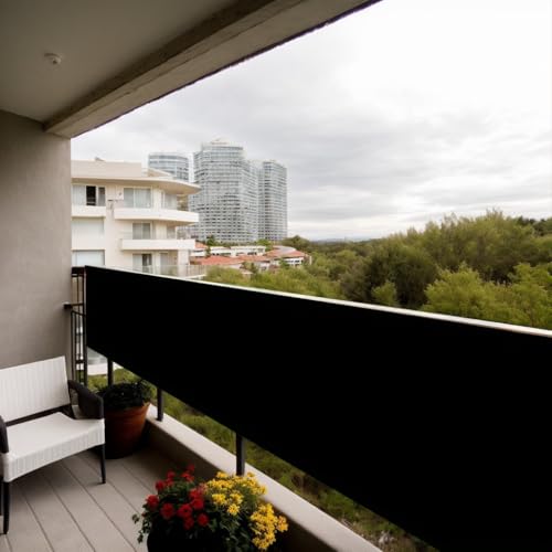 Balcony Privacy Screen & Deck Privacy Fence, 3x16.4FT Heavy Duty UV Resistant Outdoor Wind Block Fence Covering for Patio, Stylish Seclusion Easy Installation, Black - color: Black