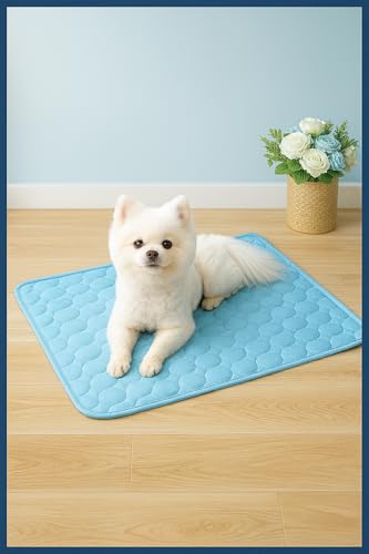 Blue Cooling Mat & Sleeping Pad | Water Absorption | Safe Materials | Easy Carry & Clean | Ideal Cooling Pad for Dogs and Cats | Perfect for Camping, Crates, and Pet Beds | 19.7"L x 15.7"W x 0.8"Th - size: Small