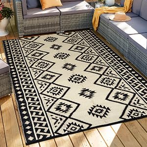 Outdoor Rugs - Outdoor Rug 6x9 Patio Rug Plastic Straw Rug Clearance Waterproof, Indoor Outdoor Area Rug Carpet for Outside, RV, Deck, Picnic, Beach, Camping, Black & Beige - color: 01/Black & Beige, size: 6' x 9' (Rectangular)