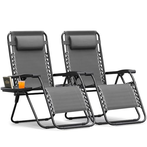 Homall Zero Gravity Chair - Patio Folding Lawn Lounge Chairs Outdoor Gravity Reclining Lounge Chair with Pillows for Poolside Backyard and Beach Set of 2 (Gray) - color: Grey, size: 2 PCS