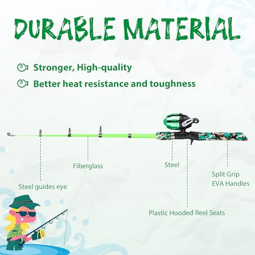 WIDDEN Kids Fishing Pole, Portable Telescopic Kids Fishing Poles for Boys and Girls, Fishing Rod and Reel Combo Kit with Tackle Box, and Fishing Net, Best Fishing Pole for Toddler Youth - color: Green+Green