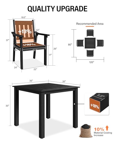 YEFU HIPS Patio Table Set: 5 Piece Outdoor Square Table and Chairs with Metal Aluminum Frame - Black Modern Plastic Patio Dining Furniture Set 4 Person for Outside Deck - color: Black, size: 5 Piece（Square）