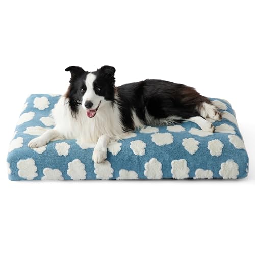 LE SURE Cute Dog Bed Large Sized Dogs-Thick Shredded Chopped Foam Pet Bed as Gift for Indoor with Removable Washable Cover, Modern Fuzzy Plush & Anti Slip Bottom, Blue - color: Blue, size: 36.0"L x 27.0"W x 4.0"Th