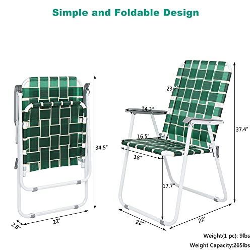 VINGLI Patio Lawn Webbed Folding Chairs Set of 2, Outdoor Beach Chair Portable Dining Chair for Outdoor Yard, Garden (Dark Green, Classic) - color: Dark Green, size: Regular Size