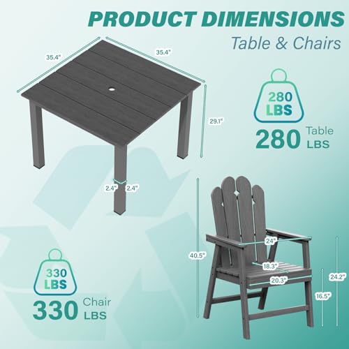 5-Piece Patio Dining Set, Outdoor Dining Set for 4, HDPE All-Weather Outdoor Furniture with 35.43” Umbrella Hole Table, 4 Armchairs, Gray - color: Grey, size: 4 Armchairs