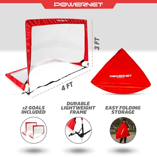 Powernet Soccer Goal, Set of 2 Pop Up Goals for Backyard, Kids Outdoor Indoor Soccer Net, Portable Training Equipment, Collapsible Mini Goalie Net (3 Sizes)