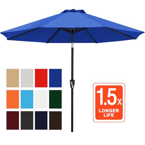 ABCCANOPY 10FT Patio Umbrella, Outdoor Waterproof Table Umbrella with Push Button Tilt and Crank, 8 Ribs UV Protection Pool Umbrella for Garden, Lawn, Deck & Backyard (Blue) - color: Blue, size: 10FT