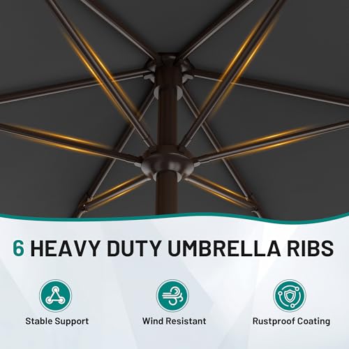 AreShark 7.5FT Patio Umbrella Table Market Umbrella with 6 Sturdy Ribs, Button Tilt/Crank, Heavy-Duty Outdoor Umbrellas for Pool, Deck, Garden and Backyard, Gray - color: Gray, size: 7.5FT