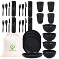 ECOSTAR Wheat Straw Dinnerware Sets Unbreakable Plates Bowls and Cups Reusable Utensils Dishwasher Microwave Safe Bowls and Plates Sets (Black) - color: Black