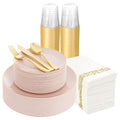 Supernal 350pcs Pink Plastic Plates,Plates Disposable Heavy Duty,Pink Disposable Plastic Dinnerware Set Include 50 Dinner Plate,50 Dessert Plate,50 Gold Cutlery,50 Cups&50 Napkins for Party&Wedding - color: 350pcs Pink and Gold Plastic Dinnerware Set
