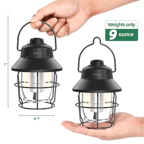 JINIU Rechargeable LED Camping Lantern, Mini Retro Portable Waterproof Lantern, 1000LM, 3 Light Modes (2700-6500K) Stepless Dimming Brightness, Hanging Tent Light for Camping, Power Outages - style: Black