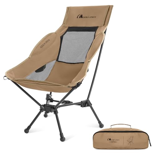 MOON LENCE High Back Folding Camping Chair, 330lbs Portable Compact Chair with Wide Seat & Ergonomic Back Support (Khaki) - color: Khaki, size: Max