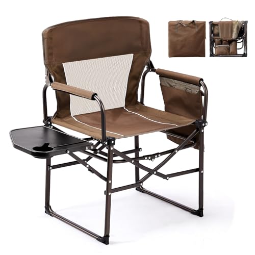 VINGLI Camping Chairs, Directors Chair, Camping Chair with Side Table & Carry Bag，Heavy Duty Camping Chairs for Adults, Portable Folding Camping Chair, Pocket for Beach, Fishing,Trip,Picnic,Lawn-Brown - color: Brown, size: 1 P