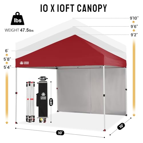 CROWN SHADES 10X10 Commercial Instant Canopy Pop Up Tent with Center Lock, 300D Fabric, 4 Sidewalls, Sto'N Go Bag, Red - color: Red, size: 10x10 Classic