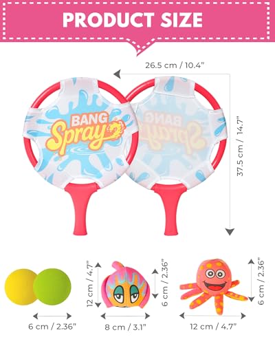 Water Paddle Ball Game Set with 2 Floating Animal Balls & 2 Floating Balls, Beach Paddle Ball Set for Kids and Adults, Pool Games for Family, Fun for Pool, Beach, Backyard and Indoor Play - size: 2pcs