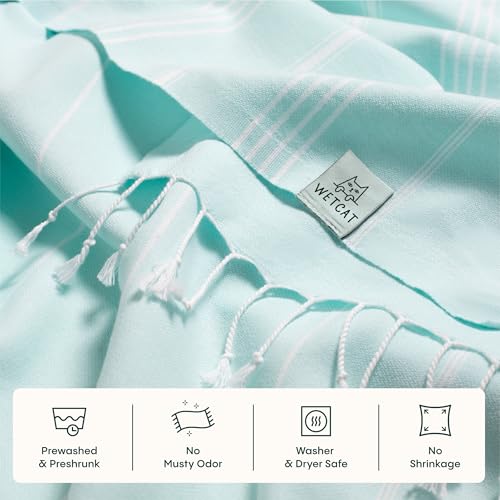 WETCAT Turkish Beach Towel Oversized (38"x71") 100% Turkish Cotton, Made in Turkey - Sand Free, Extra Large, Ultra Soft, Quick Drying, Compact & Lightweight for Travel - Aqua - color: Aqua, size: Beach Towel (38" x 71")