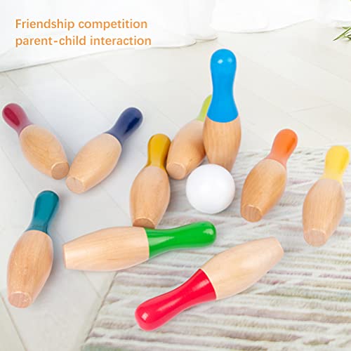 Lawn Bowling Games Wooden Backyard Yard Game Set with 10 Pins 3 Balls and Mesh Bag for Kids Adults Indoor Outdoor