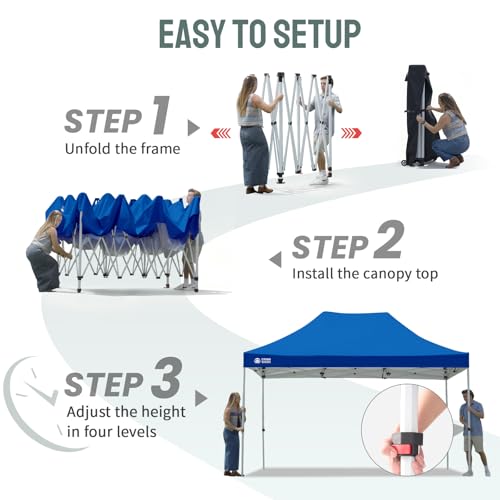 CROWN SHADES 10x15 Pop Up Canopy Tent, Thicken Frame Commercial Heavy Duty Tent, 8 Stakes & 4 Sandbags & 4 Ropes, Outdoor Canopies for Events, Parties,Blue - color: Blue, size: 10x15